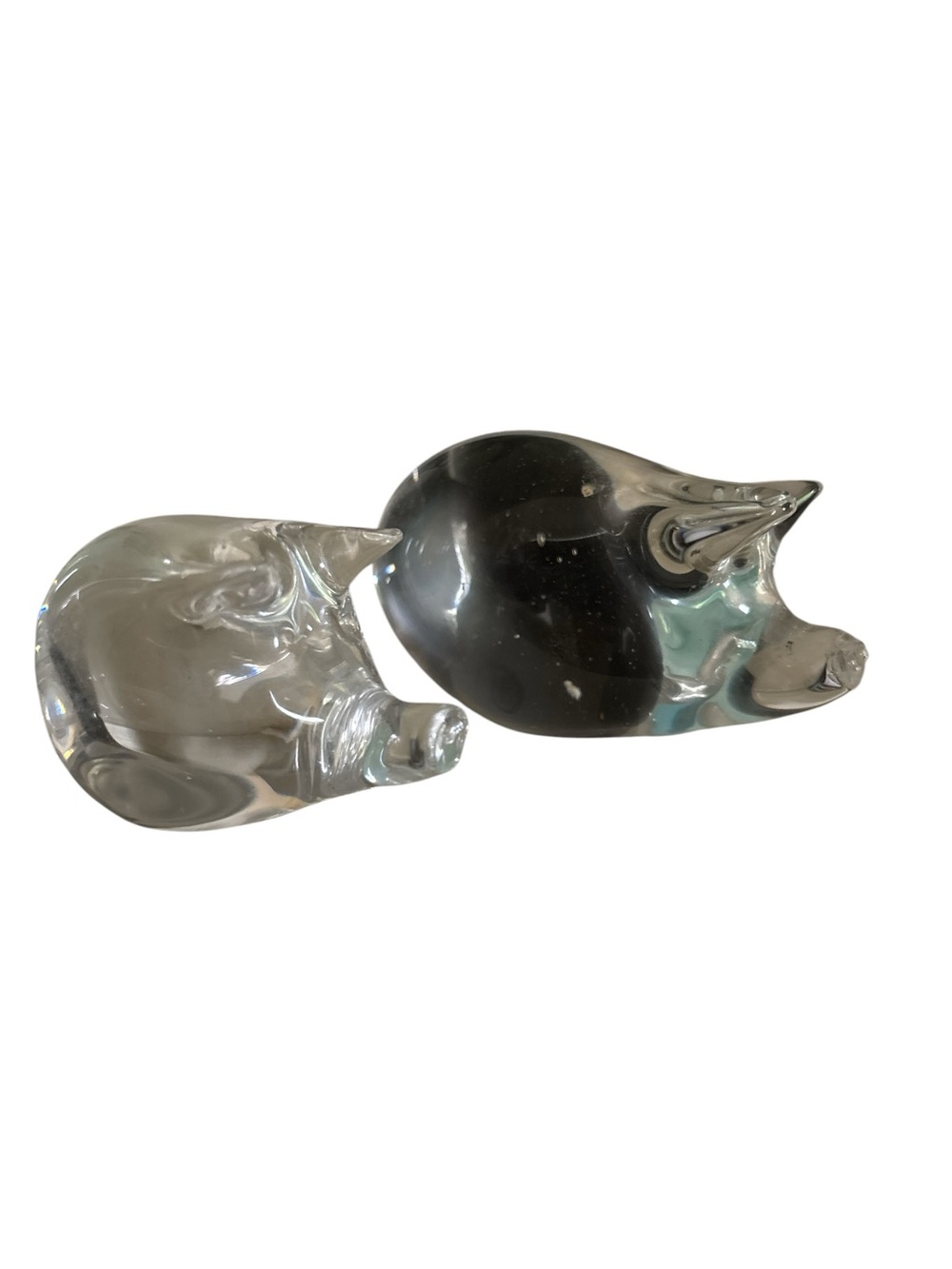 Set 2 Murano HANDCRAFTED Crystal Clear Glass Pigs Paperweights Mama & Baby